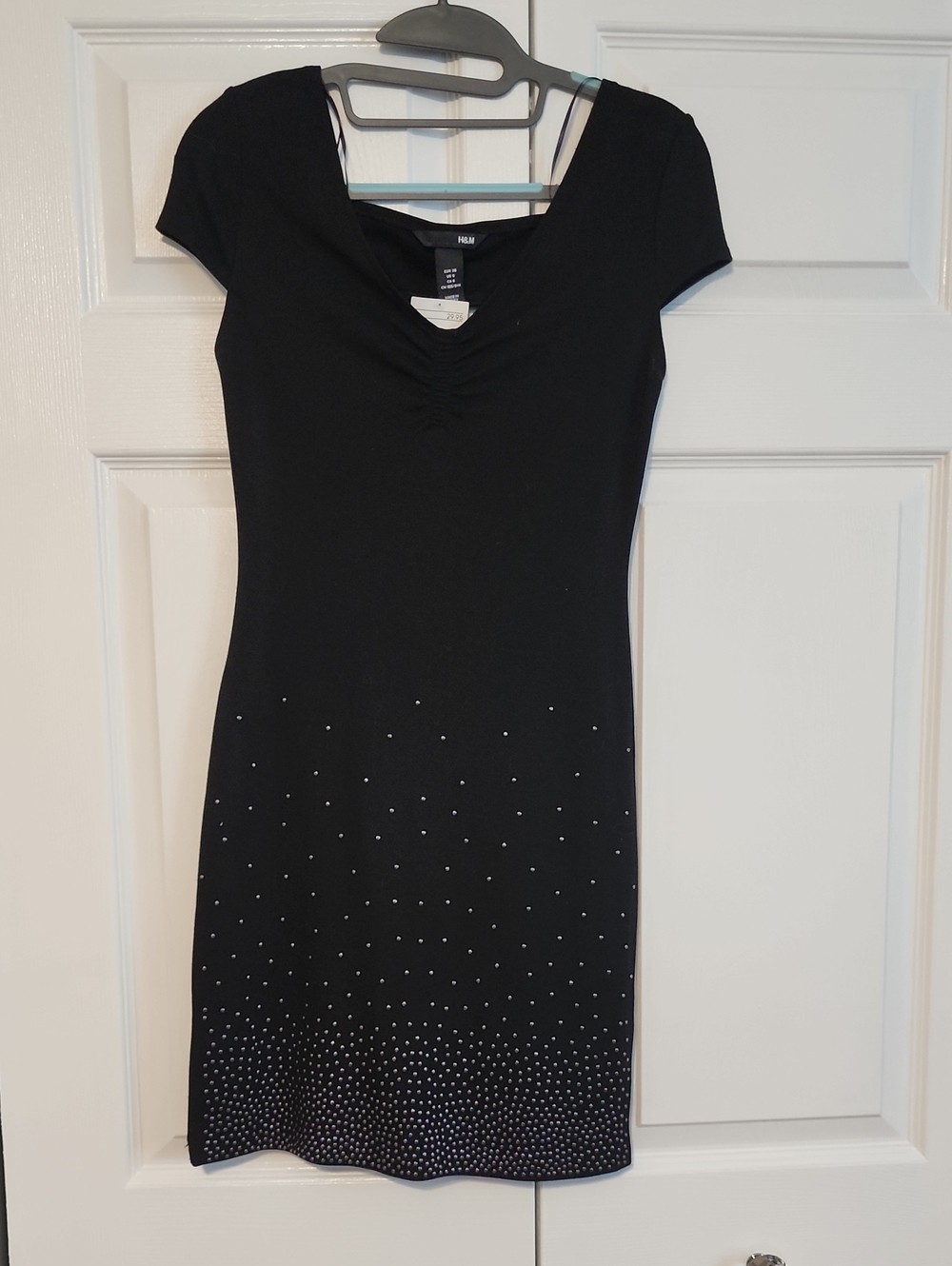 H&M Black Cap-Sleeve Mini Dress with Hem Embellishments